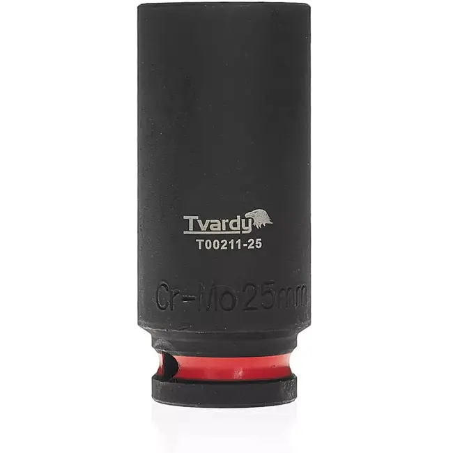 Tvardy Slagdop lang zeskant 25 mm – chroom-molybdeenstaal – vierkante opname 12,7 mm – zwart – voor slagmoersleutel, auto en industrie