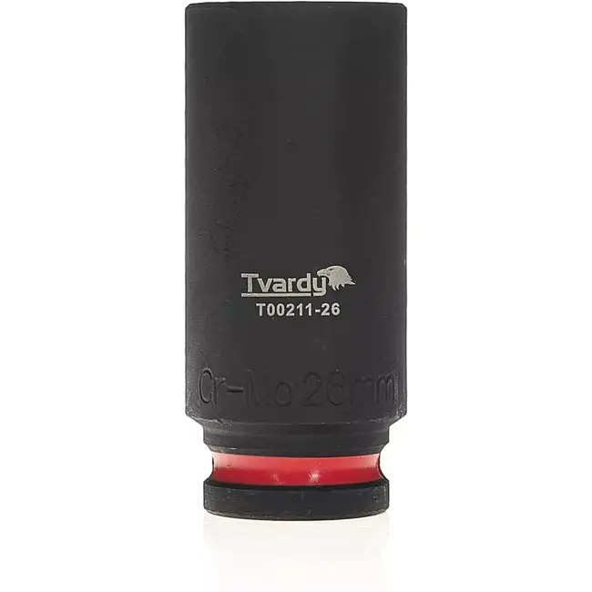 Tvardy slagdop lang zeskant 26 mm – chroom-molybdeenstaal – 12,7 mm vierkant aansluiting – zwart – slagvast voor slagmoersleutel, auto- en industrieel gebruik