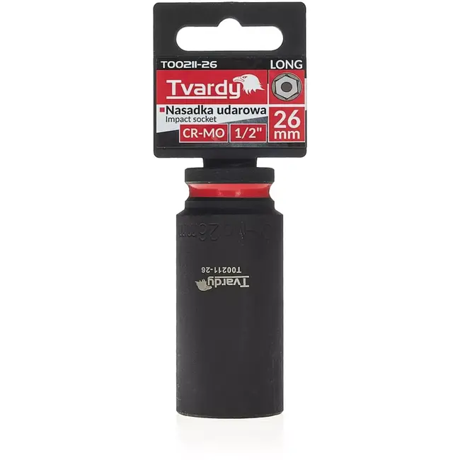 Tvardy slagdop lang zeskant 26 mm – chroom-molybdeenstaal – 12,7 mm vierkant aansluiting – zwart – slagvast voor slagmoersleutel, auto- en industrieel gebruik