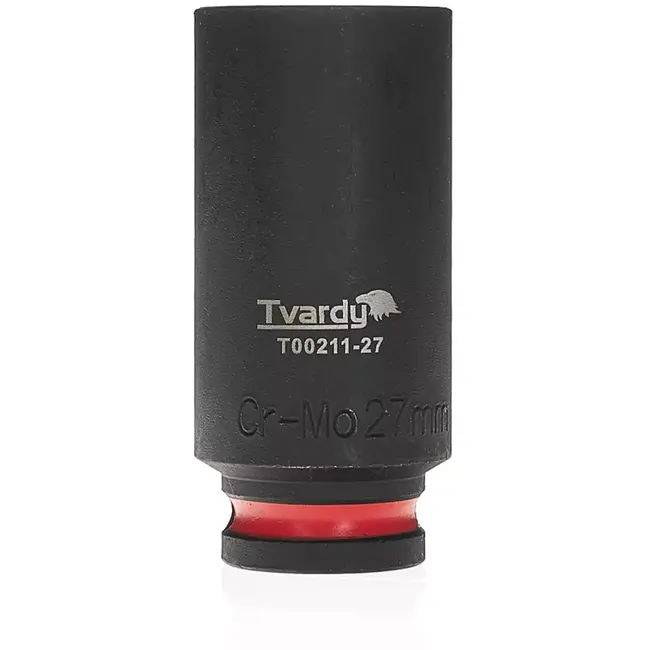 Tvardy Slagdop lang 27 mm zeskant - chroom-molybdeenstaal - aandrijving 12,7 mm - voor diepliggende bouten en moeren - slagmoersleutel, auto en industrie - zwart