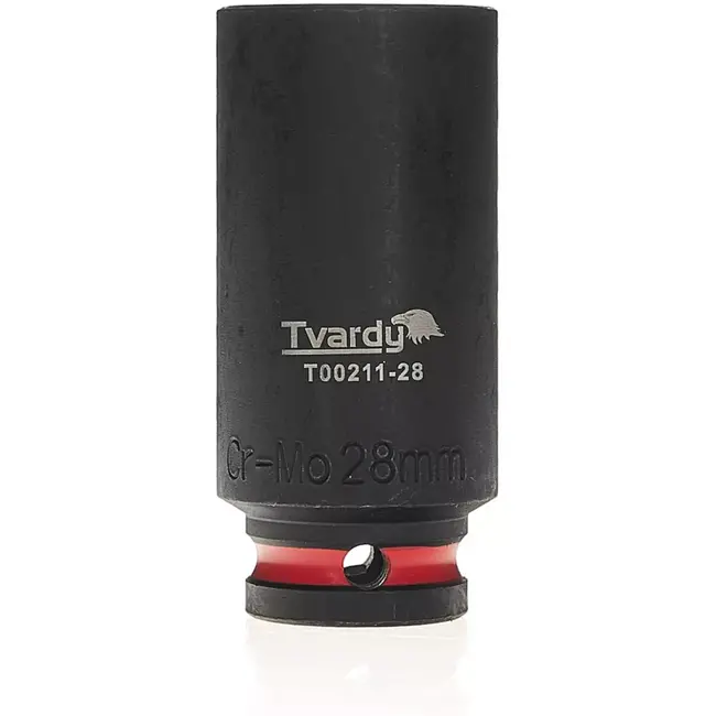 Tvardy Slagdop lang 6-kant 28 mm - chroom-molybdeenstaal - vierkante opname 12,7 mm - zwart - voor slagmoersleutel, auto- en industriewerk, diepe uitsparingen