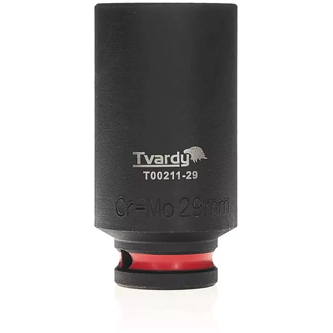 Tvardy lange slagdop zeskant 29 mm - chroom-molybdeenstaal - vierkantaandrijving 12,7 mm - zwart - voor slagmoersleutel en diep verzonken moeren