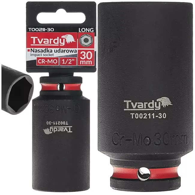 Tvardy diepe slagdop zeskant 30 mm - chroom-molybdeenstaal - 12,7 mm aandrijving - zwart - voor slagmoersleutel en moeilijk bereikbare plaatsen