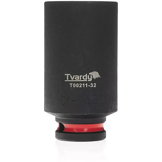 Tvardy lange slagdop zeskant 32 mm - chroom-molybdeenstaal - vierkante opname 12,7 mm - zwart - voor slagmoersleutel, diep bereik in auto en industrie