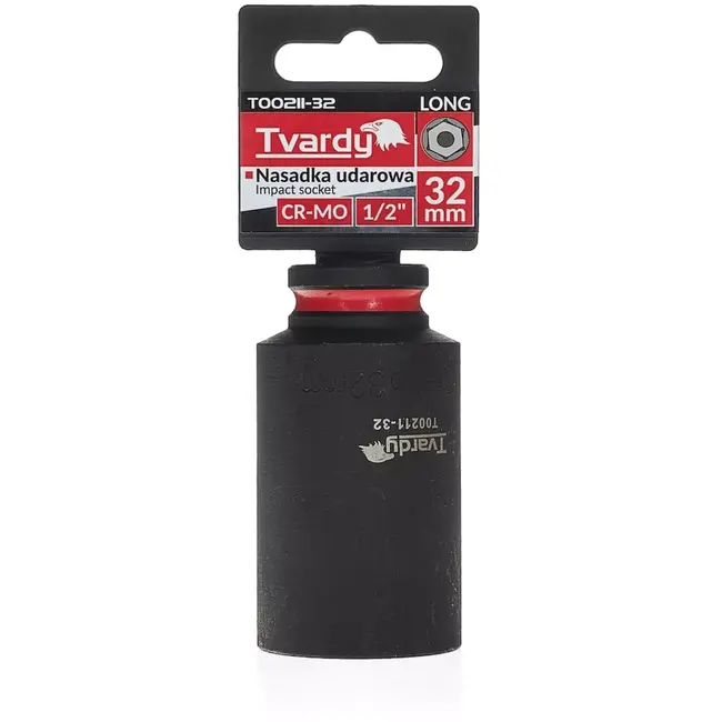 Tvardy lange slagdop zeskant 32 mm - chroom-molybdeenstaal - vierkante opname 12,7 mm - zwart - voor slagmoersleutel, diep bereik in auto en industrie