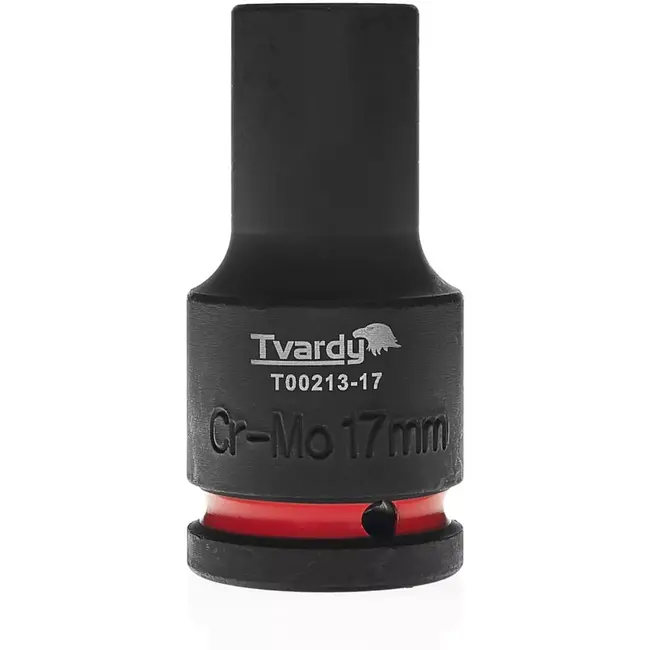 Tvardy Slagdop lang zeskant 17 mm - chroom-molybdeenstaal - aandrijving 19 mm vierkant - zwart - voor slagmoersleutel, diepe nissen, auto en industrie