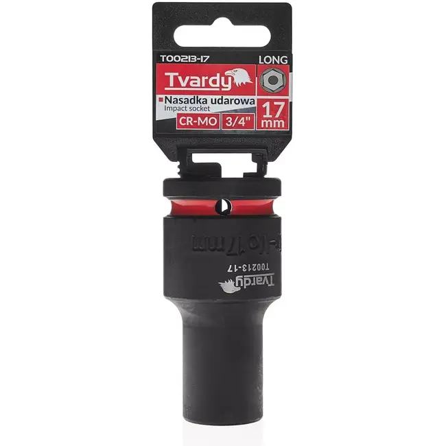 Tvardy Slagdop lang zeskant 17 mm - chroom-molybdeenstaal - aandrijving 19 mm vierkant - zwart - voor slagmoersleutel, diepe nissen, auto en industrie