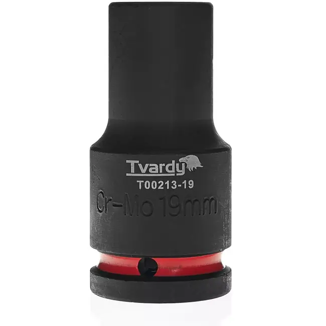 Tvardy Slagdop lang 19 mm zeskant - chroom-molybdeenstaal - aandrijving 19 mm vierkant - zwart - slagvast voor slagmoersleutel, auto en industrie