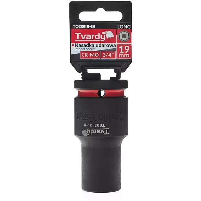 Tvardy Slagdop lang 19 mm zeskant - chroom-molybdeenstaal - aandrijving 19 mm vierkant - zwart - slagvast voor slagmoersleutel, auto en industrie