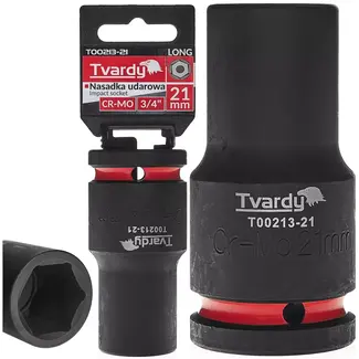 Tvardy Slagdop lang zeskant 21 mm - chroom-molybdeen staal - 19 mm vierkante aandrijving - zwart - voor slagmoersleutel en industrieel gebruik in krappe ruimtes