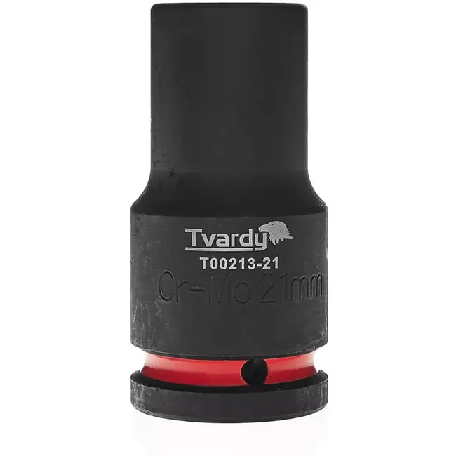 Tvardy Slagdop lang zeskant 21 mm - chroom-molybdeen staal - 19 mm vierkante aandrijving - zwart - voor slagmoersleutel en industrieel gebruik in krappe ruimtes
