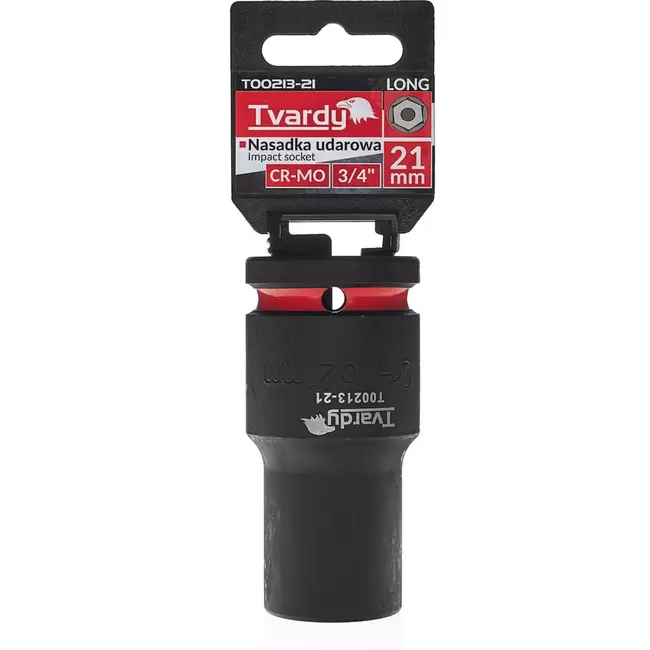 Tvardy Slagdop lang zeskant 21 mm - chroom-molybdeen staal - 19 mm vierkante aandrijving - zwart - voor slagmoersleutel en industrieel gebruik in krappe ruimtes