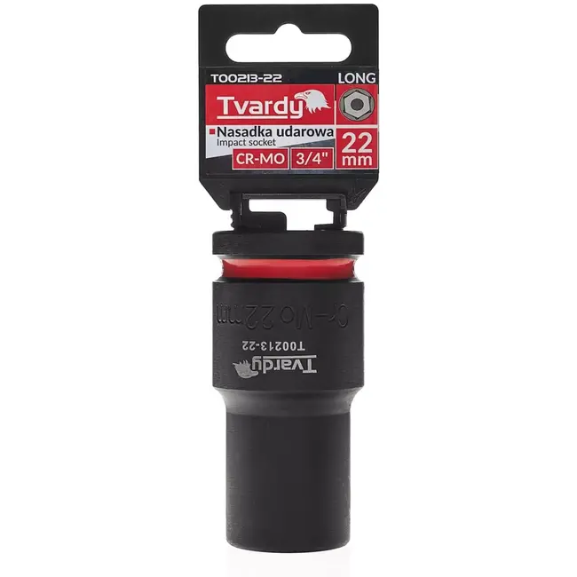 Tvardy lange zeskant slagdop 22 mm - chroom-molybdeenstaal - aansluiting 19 mm - zwart - voor slagmoersleutel, auto en industrie