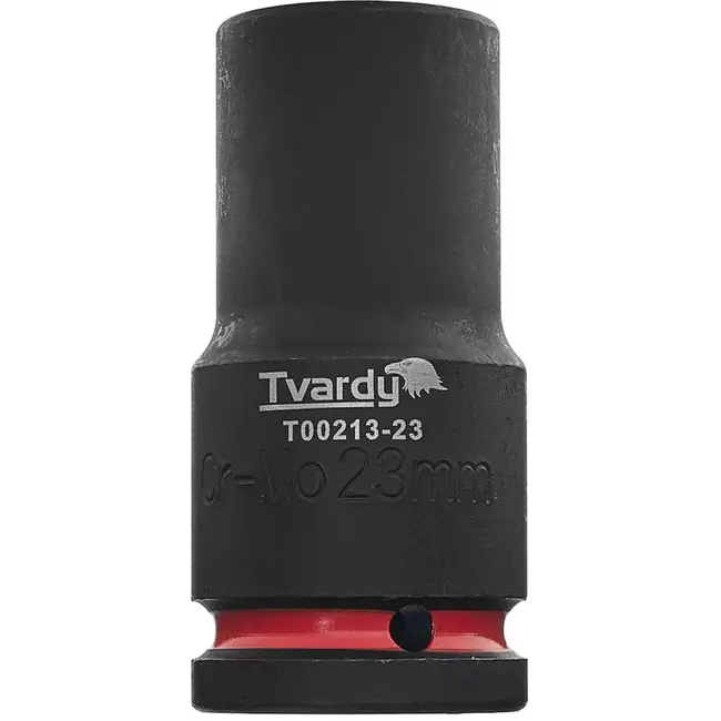 Tvardy slagdop lang zeskant 23 mm - chroom-molybdeenstaal - vierkante aansluiting 19 mm - zwart - voor slagmoersleutel, auto- en industriewerk