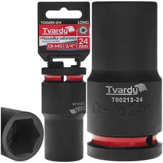 Tvardy Lange slagdop zeskant 24 mm - chroom-molybdeenstaal - aandrijfvierkant 19 mm - lang bereik voor slagmoersleutel - zwart - voor auto en industrie