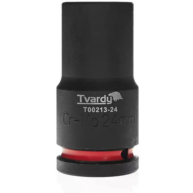 Tvardy Lange slagdop zeskant 24 mm - chroom-molybdeenstaal - aandrijfvierkant 19 mm - lang bereik voor slagmoersleutel - zwart - voor auto en industrie