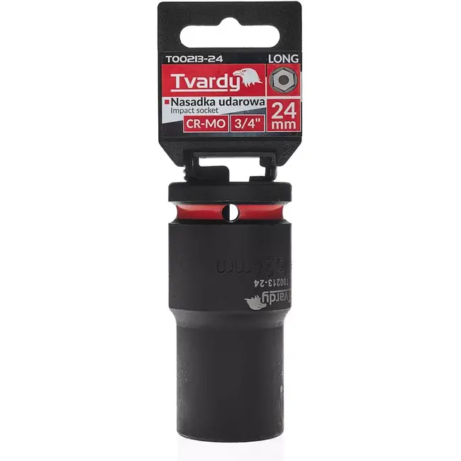 Tvardy Lange slagdop zeskant 24 mm - chroom-molybdeenstaal - aandrijfvierkant 19 mm - lang bereik voor slagmoersleutel - zwart - voor auto en industrie