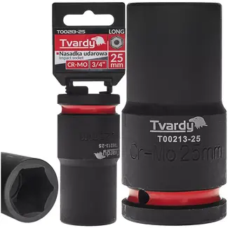 Tvardy Slagdop - chroom-molybdeenstaal - lange uitvoering zeskant 25 mm, voor 19 mm aandrijfvierkant - zwart - voor slagmoersleutel en diepliggende bouten