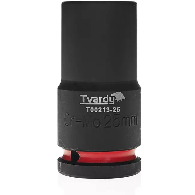 Tvardy Slagdop - chroom-molybdeenstaal - lange uitvoering zeskant 25 mm, voor 19 mm aandrijfvierkant - zwart - voor slagmoersleutel en diepliggende bouten