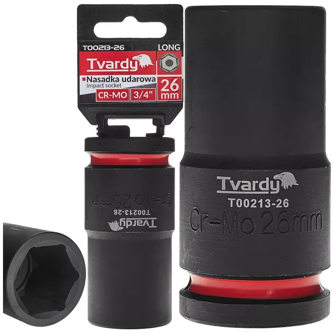 Tvardy Diepe slagdop 6-kant 26 mm - chroom-molybdeenstaal - vierkant aandrijving 19 mm - zwart - voor slagmoersleutel, auto en industrie