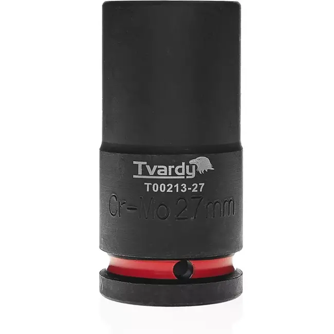 Tvardy Slagdop lang zeskant 27 mm - chroom-molybdeenstaal - vierkante opname 19 mm - zwart - voor slagmoersleutel en diep liggende moeren in auto- en industriewerk