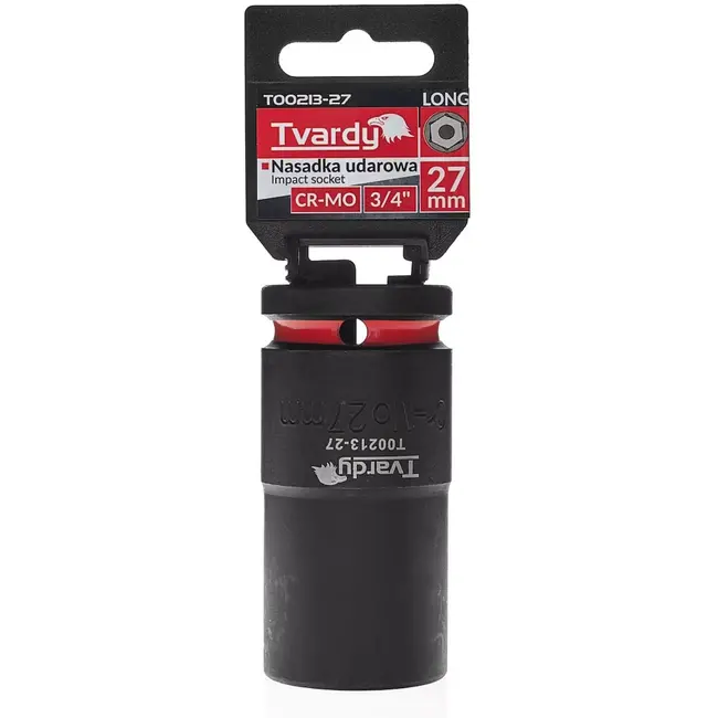 Tvardy Slagdop lang zeskant 27 mm - chroom-molybdeenstaal - vierkante opname 19 mm - zwart - voor slagmoersleutel en diep liggende moeren in auto- en industriewerk