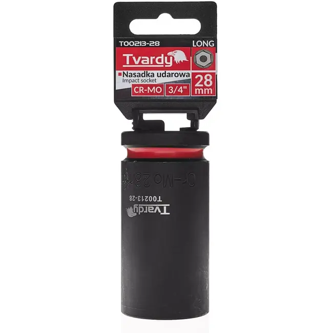 Tvardy Slagdop lang zeskant 28 mm – chroom-molybdeenstaal – aansluiting 19 mm vierkant – zwart – voor zwaar los- en vastdraaien in auto, bouw en industrie