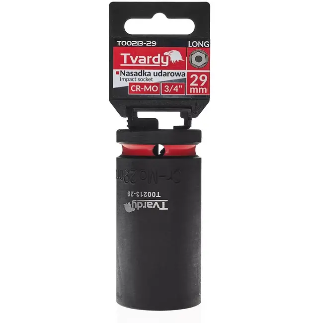 Tvardy Lange slagdop 29 mm - chroom-molybdeenstaal - zeskant - vierkante aandrijving 19 mm - zwart - voor slagmoersleutel, auto, staalconstructies, industrie