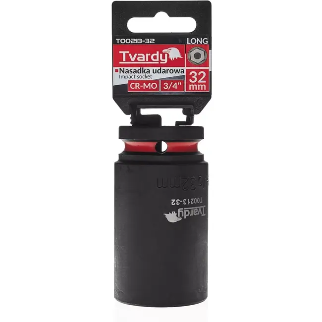 Tvardy Lange slagdop zeskant 32 mm - chroom-molybdeenstaal - vierkantaandrijving 19 mm - zwart - voor slagsleutels, auto- en industriewerk
