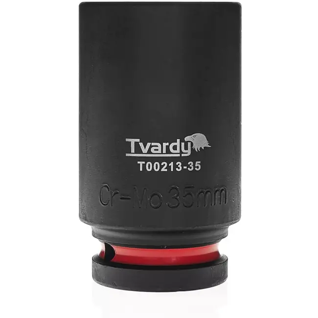 Tvardy Slagdop lang zeskant 35 mm - chroom-molybdeen staal - vierkante aansluiting 19 mm - zwart - voor slagmoersleutel, auto, bouw en industrie