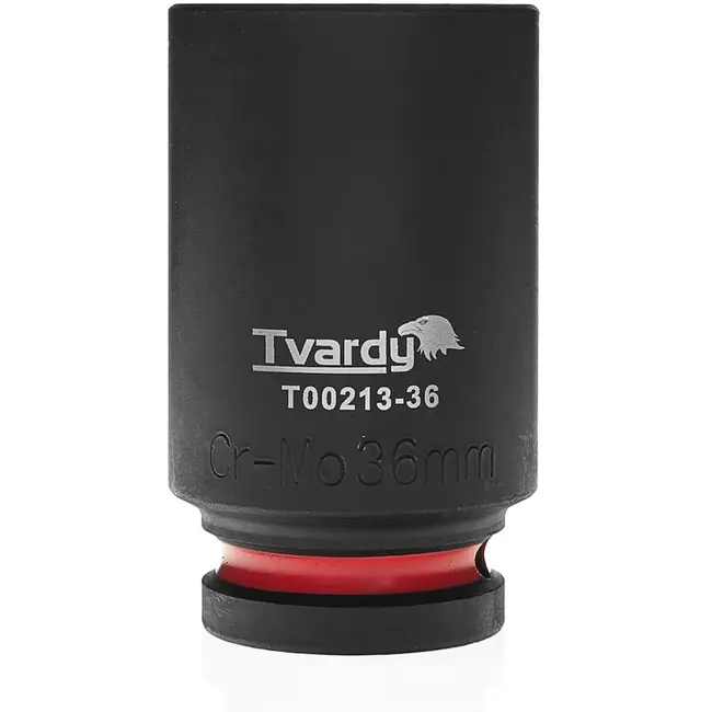 Tvardy Slagdop lang zeskant 36 mm – chroom-molybdeenstaal – opname 19 mm – zwart – voor slagmoersleutel, auto en industrie, moeilijk bereikbare plekken