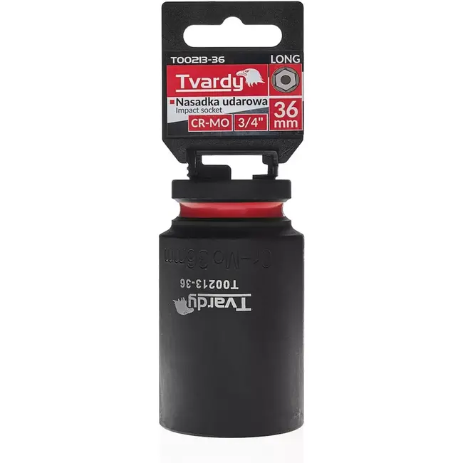 Tvardy Slagdop lang zeskant 36 mm – chroom-molybdeenstaal – opname 19 mm – zwart – voor slagmoersleutel, auto en industrie, moeilijk bereikbare plekken