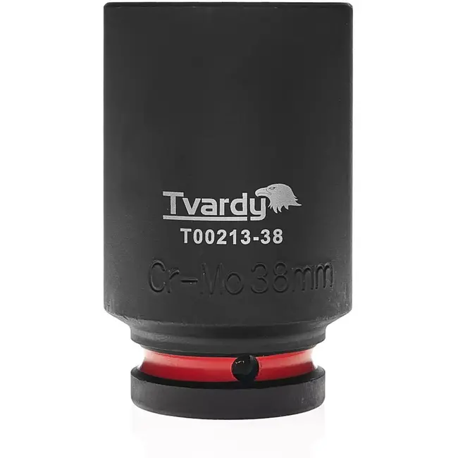 Tvardy Diepe slagdop zeskant 38 mm – chroom-molybdeenstaal – 19 mm vierkante aandrijving – zwart – slagvast voor slagmoersleutel en industrieel gebruik