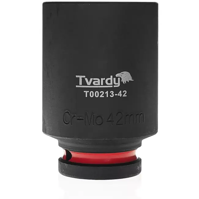 Tvardy Diepe slagdop zeskant 42 mm - chroom-molybdeenstaal - vierkante opname 19 mm - zwart - extra lang voor diepliggende moeren - voor slagmoersleutel en industrie