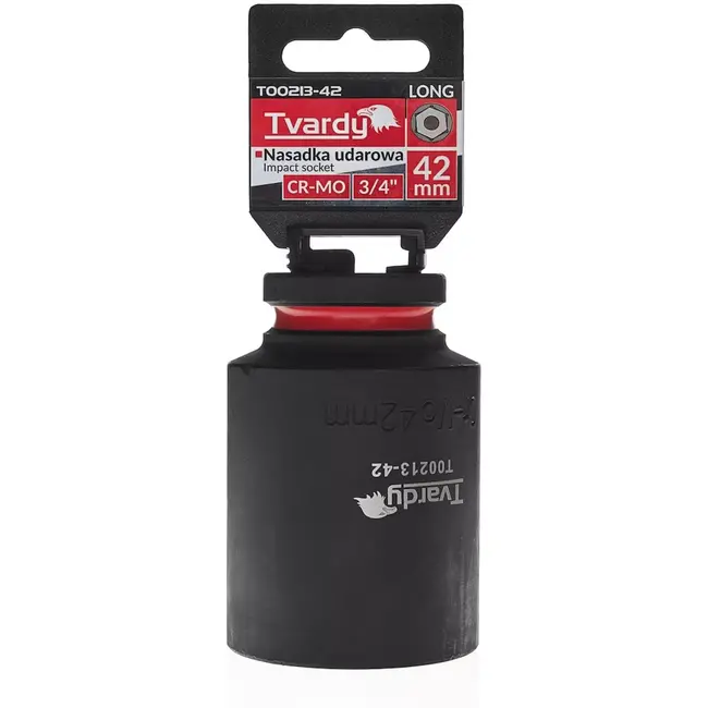 Tvardy Diepe slagdop zeskant 42 mm - chroom-molybdeenstaal - vierkante opname 19 mm - zwart - extra lang voor diepliggende moeren - voor slagmoersleutel en industrie