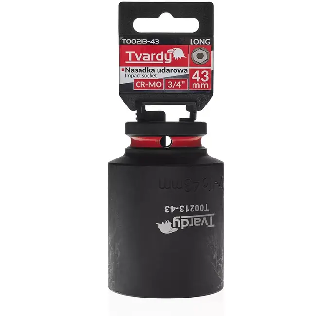 Tvardy Slagdop lang 6-kant - chroom-molybdeenstaal (Cr-Mo) - 43 mm - zwart - aansluiting 19 mm - voor slagsleutels in auto-, bouw- en industriewerk