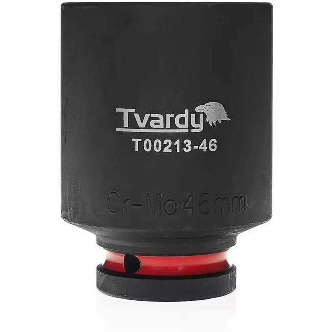 Tvardy Lange slagdop zeskant 46 mm - chroom-molybdeenstaal - vierkant 19 mm - zwart - voor slagmoersleutel, diepgelegen moeren, werkplaats en industrieel gebruik