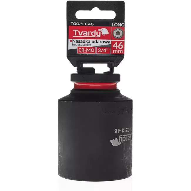 Tvardy Lange slagdop zeskant 46 mm - chroom-molybdeenstaal - vierkant 19 mm - zwart - voor slagmoersleutel, diepgelegen moeren, werkplaats en industrieel gebruik