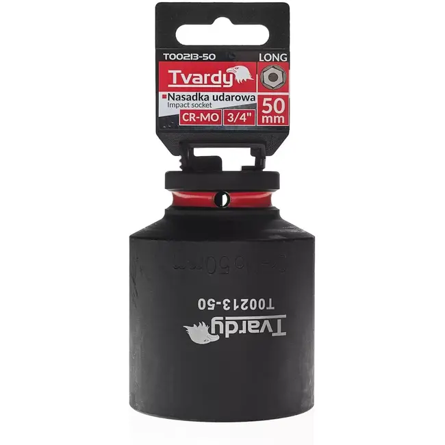 Tvardy lange slagdop zeskant 50 mm - chroom-molybdeenstaal - zwart - vierkante opname 19 mm - voor slagmoersleutels, auto- en constructiewerk