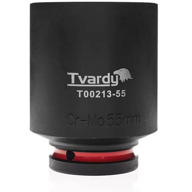 Tvardy Slagdop lang zeskant 55 mm - chroom-molybdeen staal - 19 mm vierkantaandrijving - zwart - voor slagmoersleutel en moeilijk bereikbare moeren