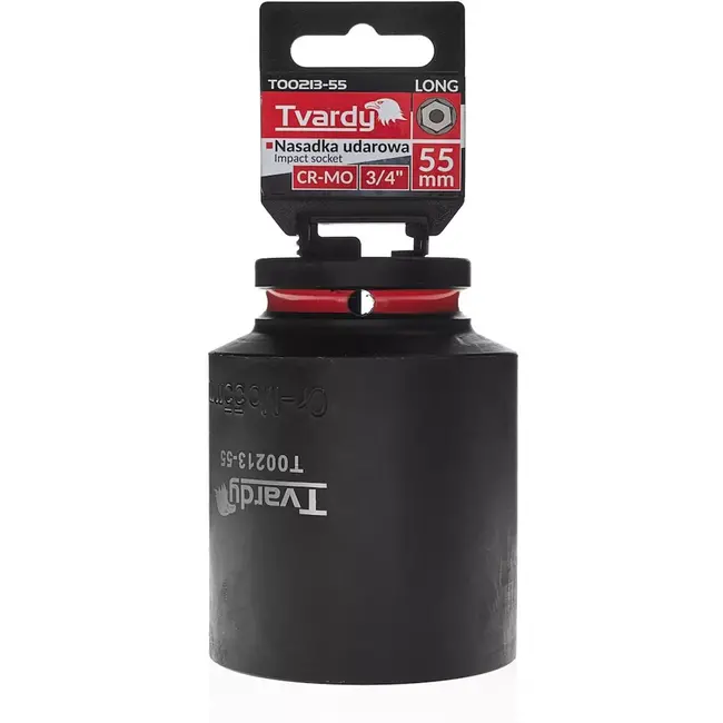 Tvardy Slagdop lang zeskant 55 mm - chroom-molybdeen staal - 19 mm vierkantaandrijving - zwart - voor slagmoersleutel en moeilijk bereikbare moeren