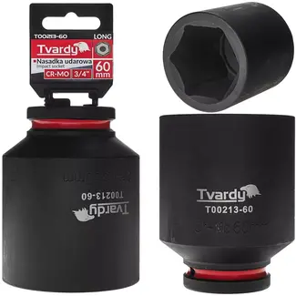 Tvardy Slagdop lang 6-kant - chroom-molybdeenstaal - 60 mm dop, 19 mm vierkante opname - zwart - voor slagsleutels, diep liggende moeren en industrieel gebruik