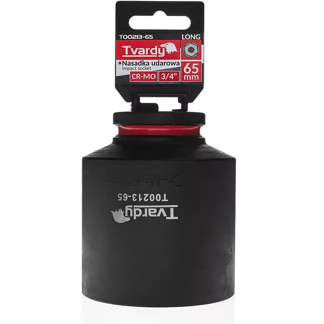 Tvardy slagdop extra lang zeskant 65 mm - chroom-molybdeenstaal - aandrijfvierkant 19 mm - zwart - diepe dop voor slagmoersleutel, auto en industrie