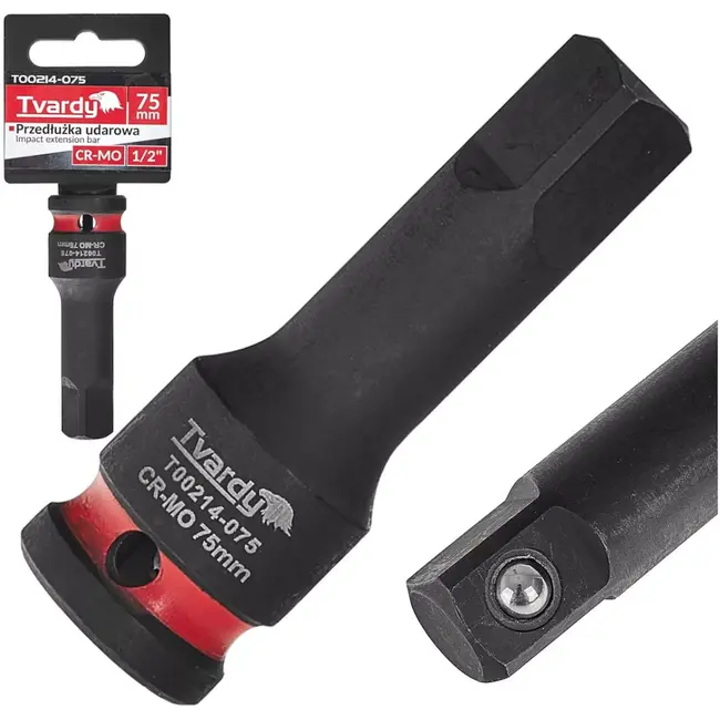 Tvardy Slagverlengstuk 12,7 mm aandrijfvierkant - chroom-molybdeenstaal - lengte 75 mm - voor krappe ruimtes - slagmoersleutel, auto en industrie