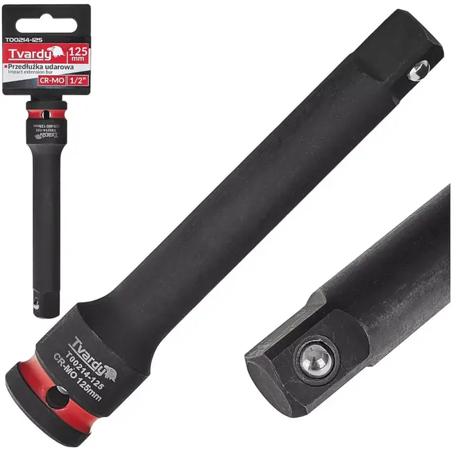Tvardy Slagverlengstuk voor slagmoersleutel - chroom-molybdeenstaal - vierkant 12,5 mm - 12,5 cm lang - zwart - voor krappe ruimtes, auto en industrie