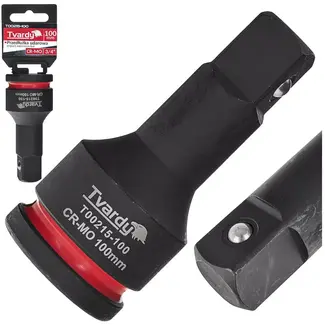 Tvardy Slagvast verlengstuk voor slagmoersleutel - chroom-molybdeenstaal - 100 mm - zwart - aansluiting 19 mm vierkant - voor moeilijk bereikbare bouten en moeren