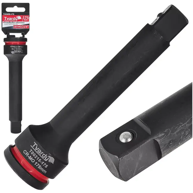 Tvardy Slagverlengstuk 19 mm vierkant - chroom-molybdeenstaal - met kogelborging - 175 mm - zwart - voor slagmoersleutels en autowerkplaats