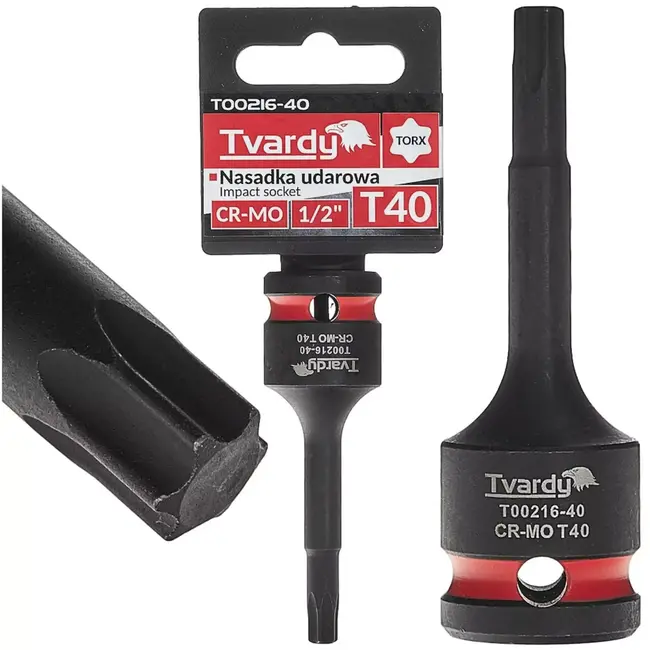 Tvardy slagdop torx T40 - chroom-molybdeenstaal - voor slagmoersleutel - aansluiting 12,5 mm - zwart - auto- en machinebouw, montage staalconstructies