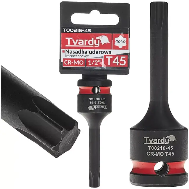 Tvardy slagbitdop torx T45 - chroom-molybdeenstaal - slagvast - 12,7 mm vierkante aansluiting - zwart - voor auto- en industriewerk