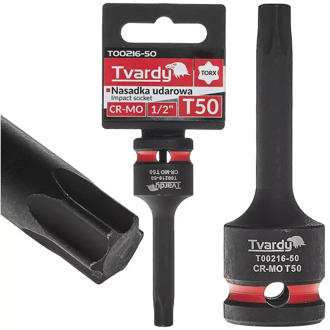 Tvardy Slagdop torx T50 - chroom-molybdeen staal - voor slagmoersleutel - vierkant 1,27 cm - zwart - auto en staalconstructies